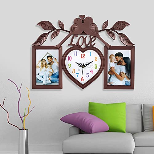 Harbour Plastic Analog Latest Stylish New Models Wall Clock With Photo Frames (Size Height 29 Cm X Width 49 Cm) Big Size Wall Clock Mz 771 Sn 3 (Brown) - Image 1