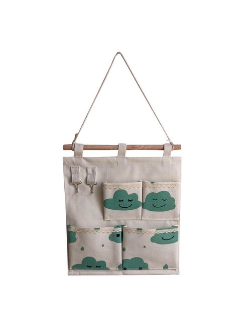 ZAKKA Cotton Linen Foldable Storage Hanging Bag with Hooks F green clouds
