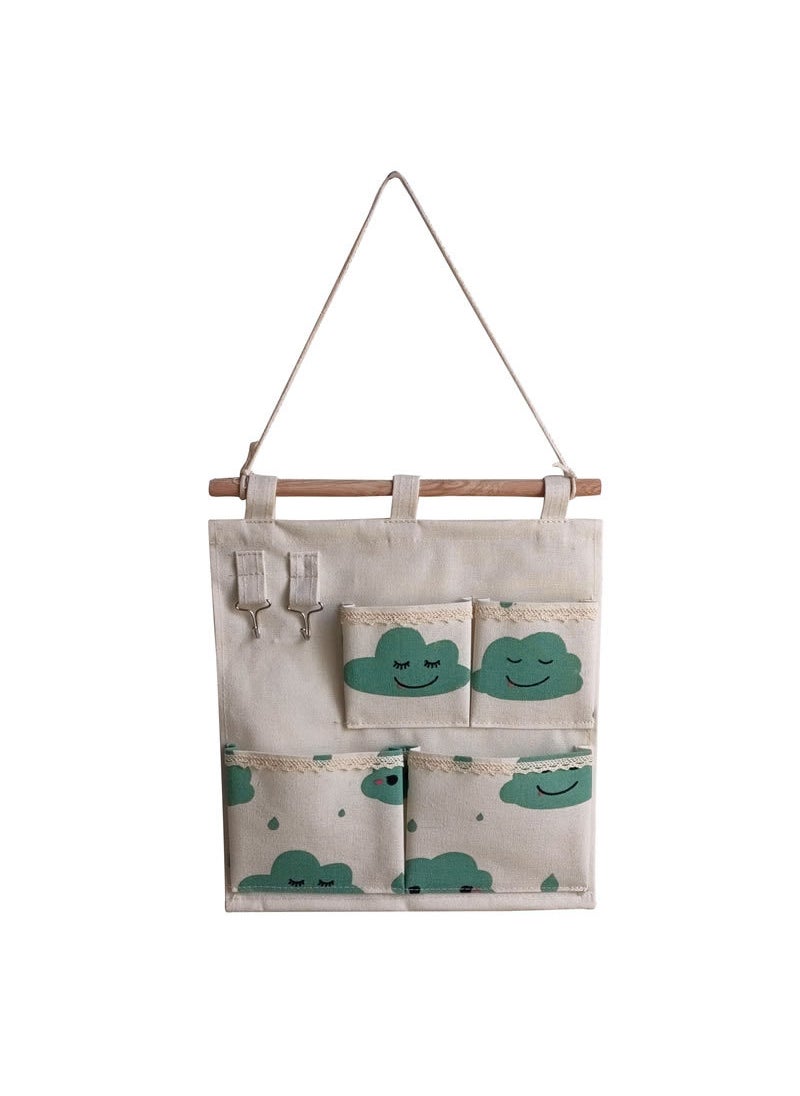 Generic - ZAKKA Cotton Linen Foldable Storage Hanging Bag with Hooks F green clouds - Image 1