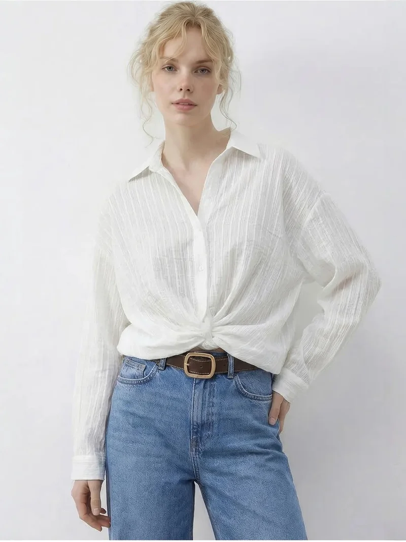 بيانكو لوتشي LUCCI Loose Fit Striped Shirt with Tie Detail