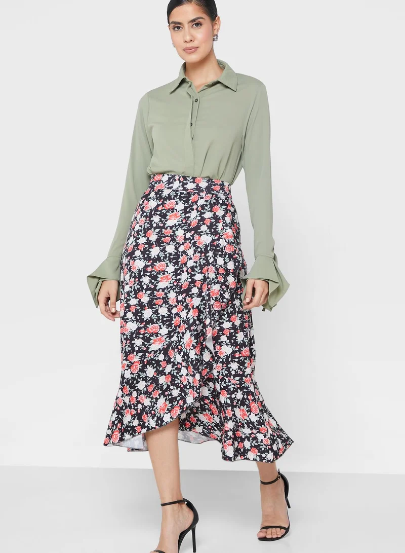 ELLA Ruffled End Printed Skirt