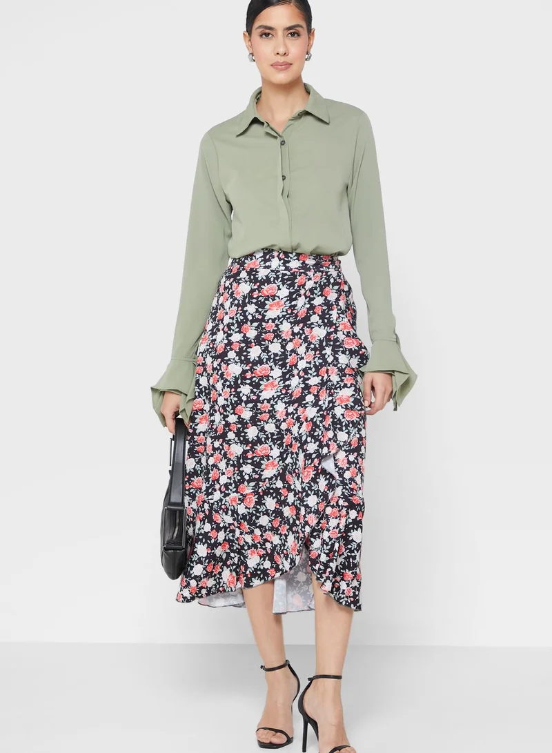 ELLA Ruffled End Printed Skirt