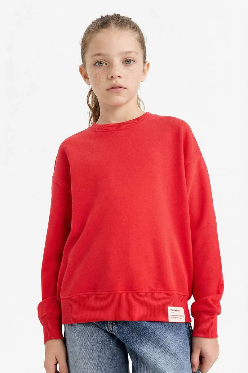 ديفاكتو Girl Relax Fit Crew Neck Slogan Printed Sweatshirt