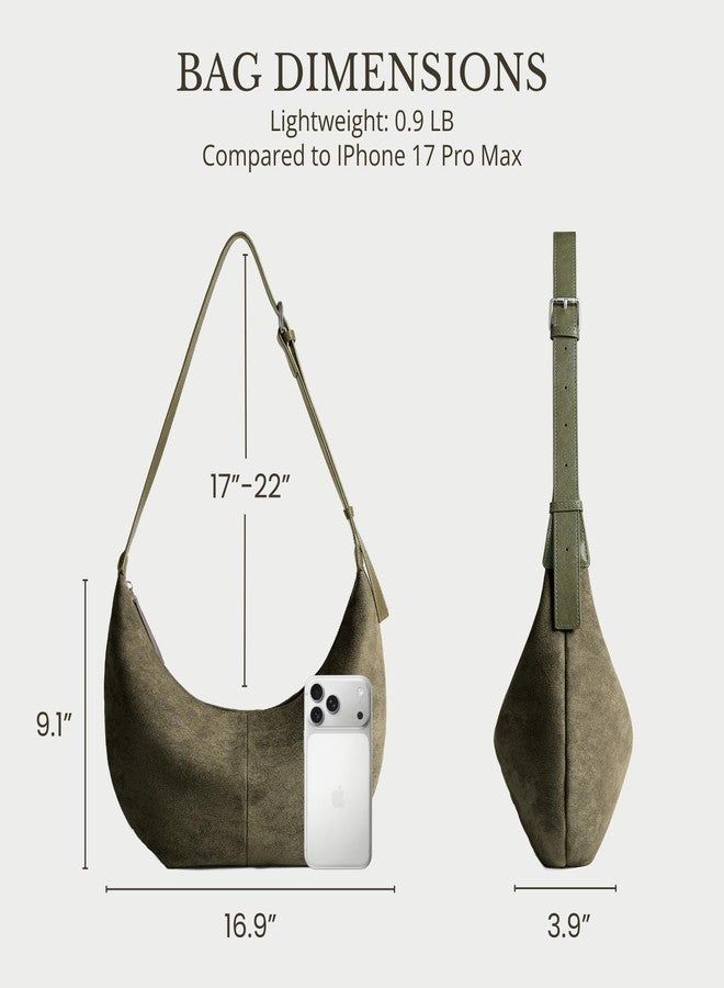 Yarnic Suede Hobo Crossbody Bag for Women Crescent-Shaped Shoulder Bag with Zipper Closure for Everyday Use, Olive - Image 4