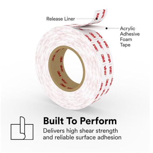 3M 4950 VHB Mounting Tape, Acrylic Foam, Permanent Bonding, Heavy Duty, White, 1 in x 5 yd, 1 Roll - Image 3