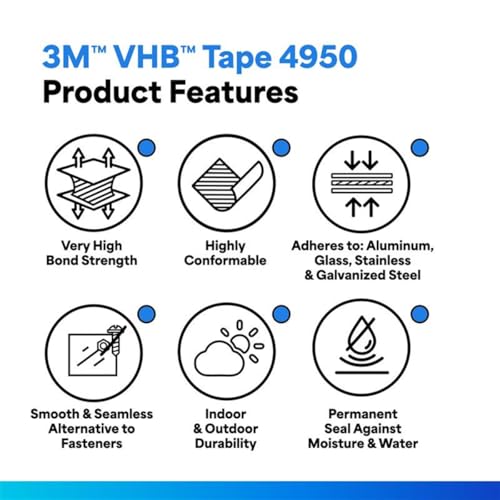 3M 4950 VHB Mounting Tape, Acrylic Foam, Permanent Bonding, Heavy Duty, White, 1 in x 5 yd, 1 Roll - Image 2