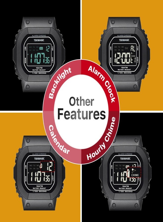 ILAME 10 ATM Water Resistant Sports Wristwatch for Swimming and Diving, Alarm Clock, Stopwatch, Timer, Dual Time, Calendar, 12 and 24 Hour Format Switchable - Image 5