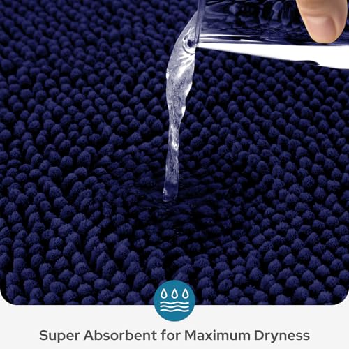 BYSURE Navy Blue Bathroom Rugs Sets 3 Piece Non Slip Extra Absorbent Plush Chenille Soft Washable Bath Mats - Image 3