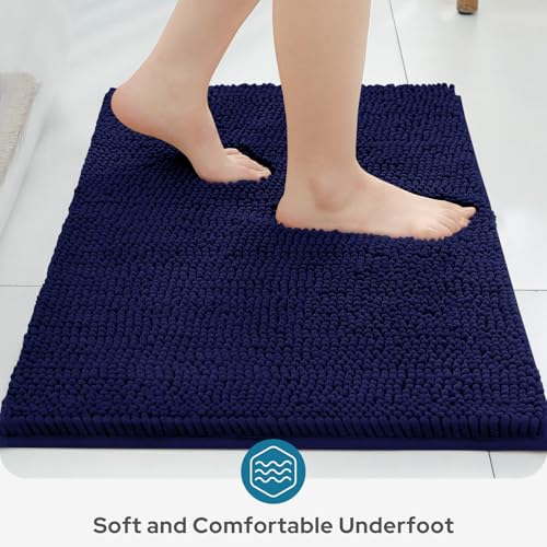 BYSURE Navy Blue Bathroom Rugs Sets 3 Piece Non Slip Extra Absorbent Plush Chenille Soft Washable Bath Mats - Image 4