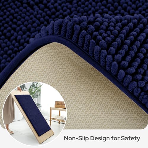 BYSURE Navy Blue Bathroom Rugs Sets 3 Piece Non Slip Extra Absorbent Plush Chenille Soft Washable Bath Mats - Image 5