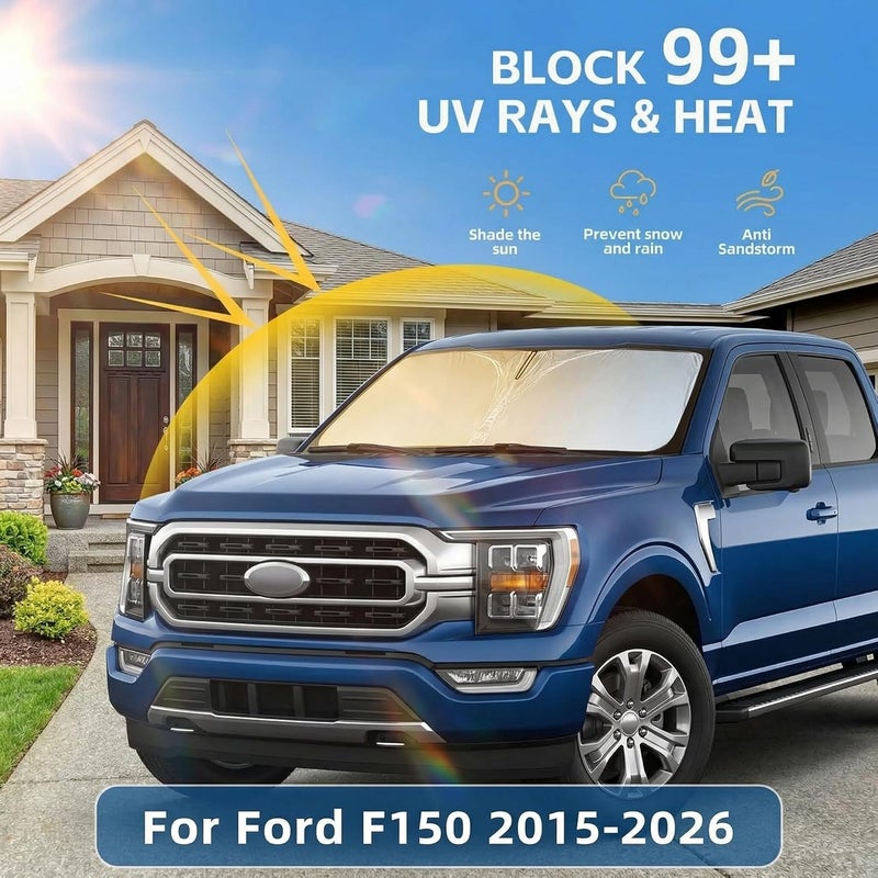 AuyNeas واقي شمس للزجاج الأمامي لفورد F150 2017-2024 مزدوج الطبقات 240T واقي النافذة الأمامية مخصص لـ F-150 F150 F250 F350 F450 واقي شمس قابل للطي يحجب الأشعة فوق البنفسجية إكسسوارات السيارة الأساسية في الصيف - Image 2