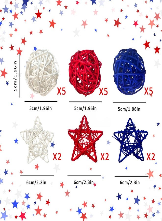 Mauts-inus 21pcs 4th of July Decoration Balls Rattan Decoration - Red Blue White Balls with for Independence Day Home Decor Craft Vase Bowl Filler Table Party Supplies Decorations. (21) - Image 4