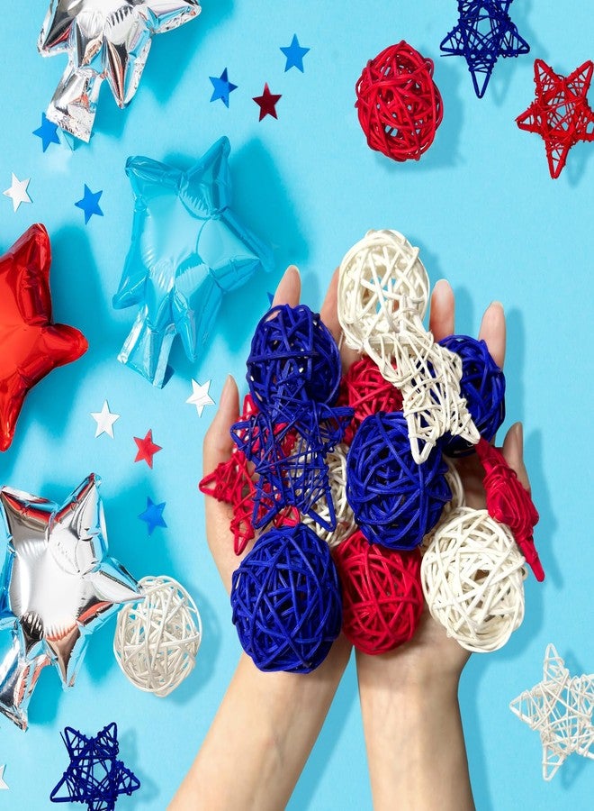 Mauts-inus 21pcs 4th of July Decoration Balls Rattan Decoration - Red Blue White Balls with for Independence Day Home Decor Craft Vase Bowl Filler Table Party Supplies Decorations. (21) - Image 5