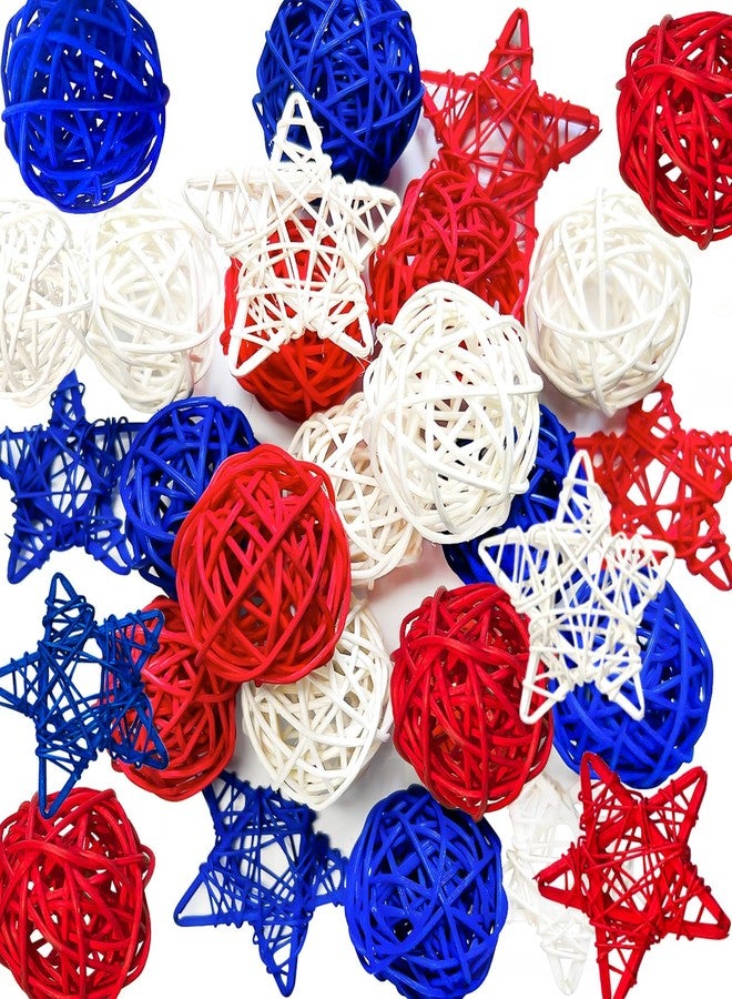 Mauts-inus 21pcs 4th of July Decoration Balls Rattan Decoration - Red Blue White Balls with for Independence Day Home Decor Craft Vase Bowl Filler Table Party Supplies Decorations. (21) - Image 1