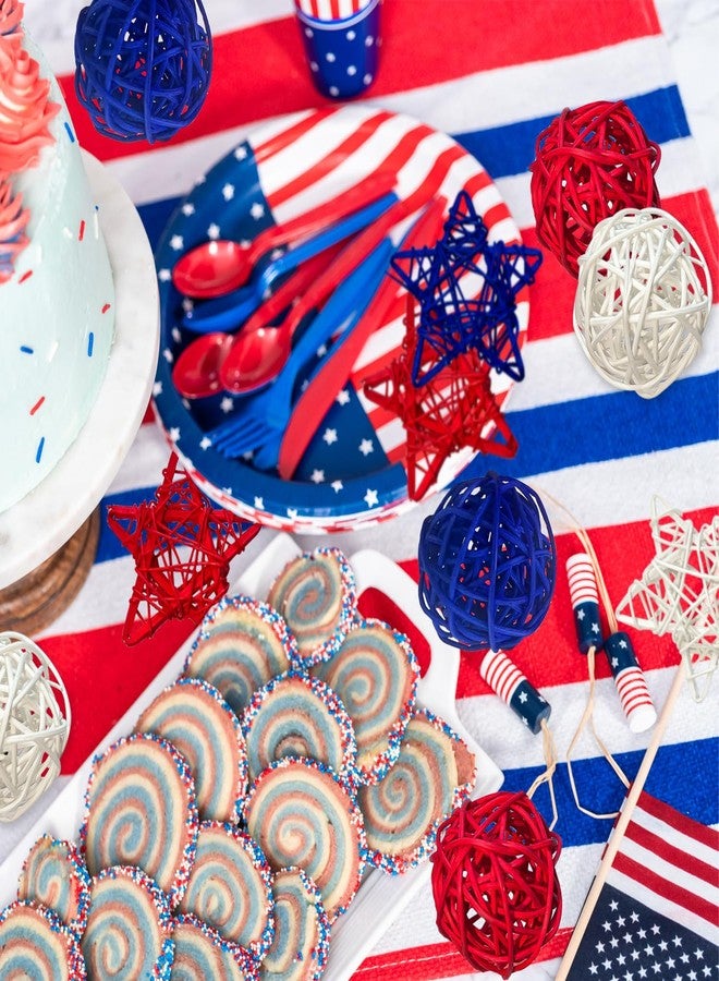 Mauts-inus 21pcs 4th of July Decoration Balls Rattan Decoration - Red Blue White Balls with for Independence Day Home Decor Craft Vase Bowl Filler Table Party Supplies Decorations. (21) - Image 3