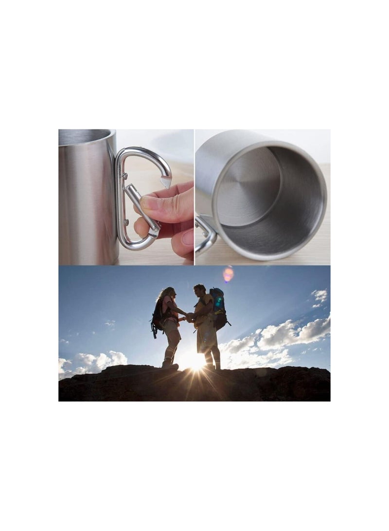 GGOOT Silver Carabiner Camping Mug to Pack Camping Accessories Travel Coffee Cup Double Walled Stainless Steel Travel Mug Travel Mugs for Hot Drinks 220ml - Image 3