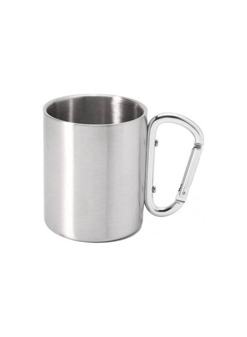 GGOOT Silver Carabiner Camping Mug to Pack Camping Accessories Travel Coffee Cup Double Walled Stainless Steel Travel Mug Travel Mugs for Hot Drinks 220ml - Image 1