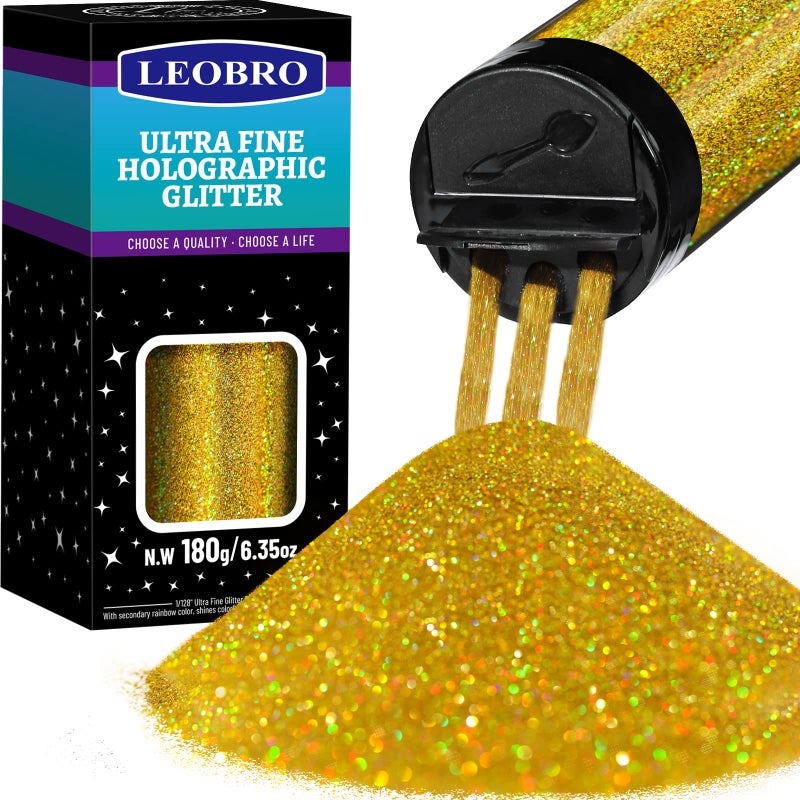 LEOBRO Gold Glitter Glitter Holographic Ultra Fine Glitter 180G635OZ Craft Glitter Resin Glitter Powder 1128 Metallic Iridescent Glitter for Resin Tumblers Face Body Glitter for DIY Crafts