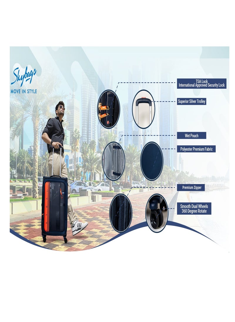 Skybags - Airway Pro Expandable Soft Body Luggage Set with Smooth Dual Wheels Trolley Bags, Polyester Material, TSA Lock, Cabin| Large- Blue - Image 1