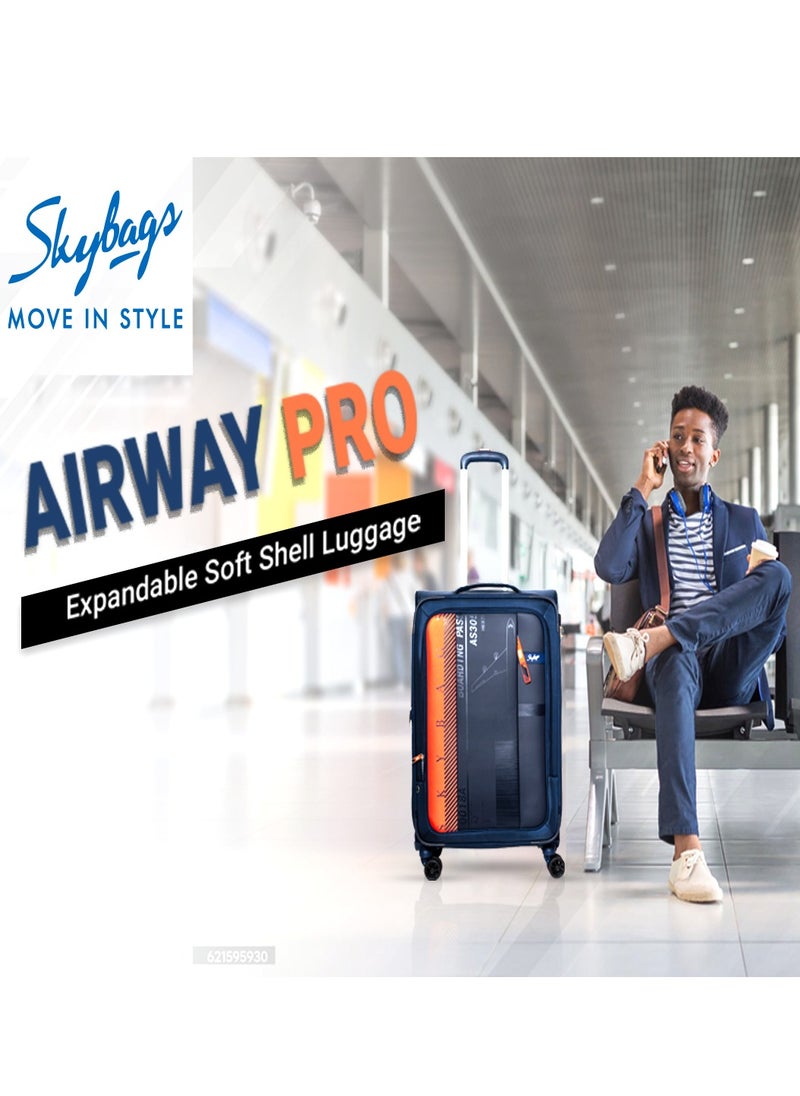 Skybags - Airway Pro Expandable Soft Body Luggage Set with Smooth Dual Wheels Trolley Bags, Polyester Material, TSA Lock, Cabin| Large- Blue - Image 1