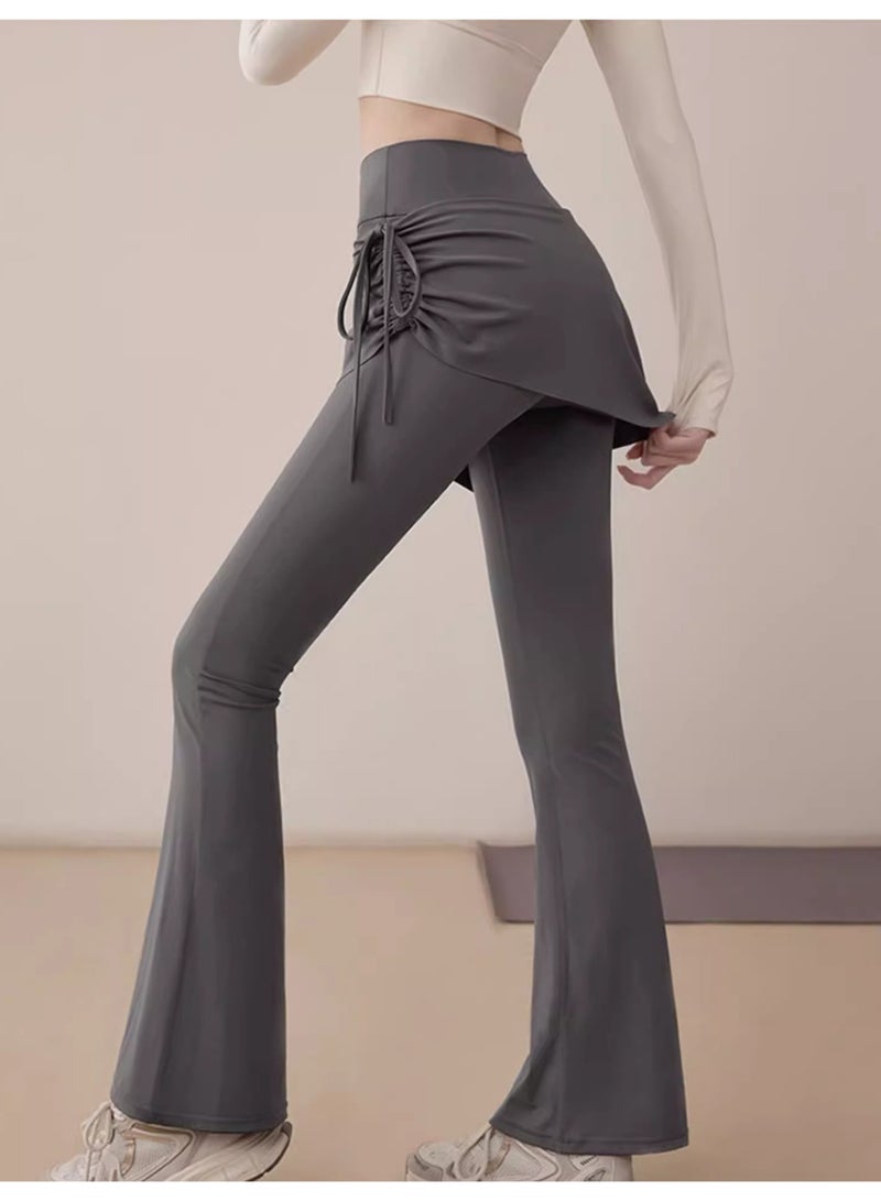 Meilun Gray Fake Two - Piece Flared Skirt Pants with Side Tie Detail - Image 1