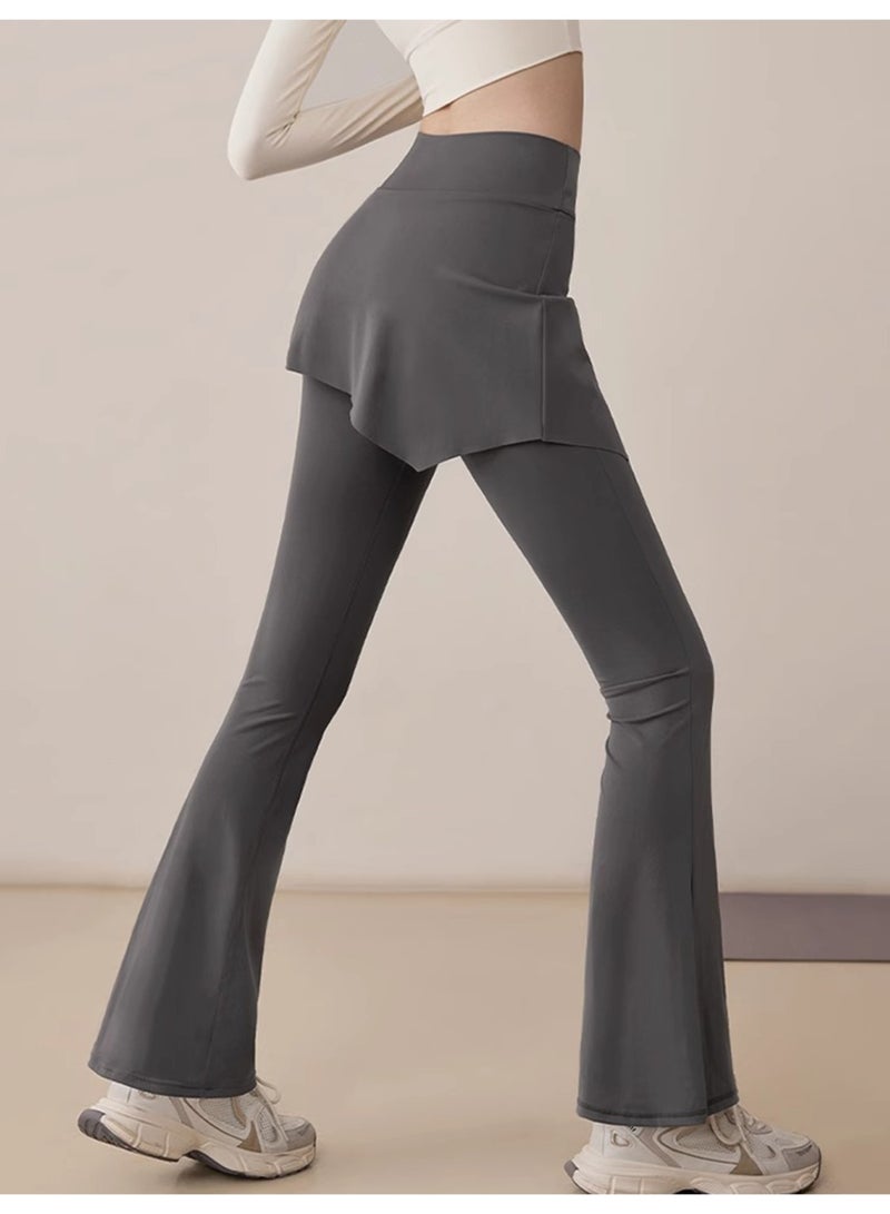 Meilun Gray Fake Two - Piece Flared Skirt Pants with Side Tie Detail - Image 4
