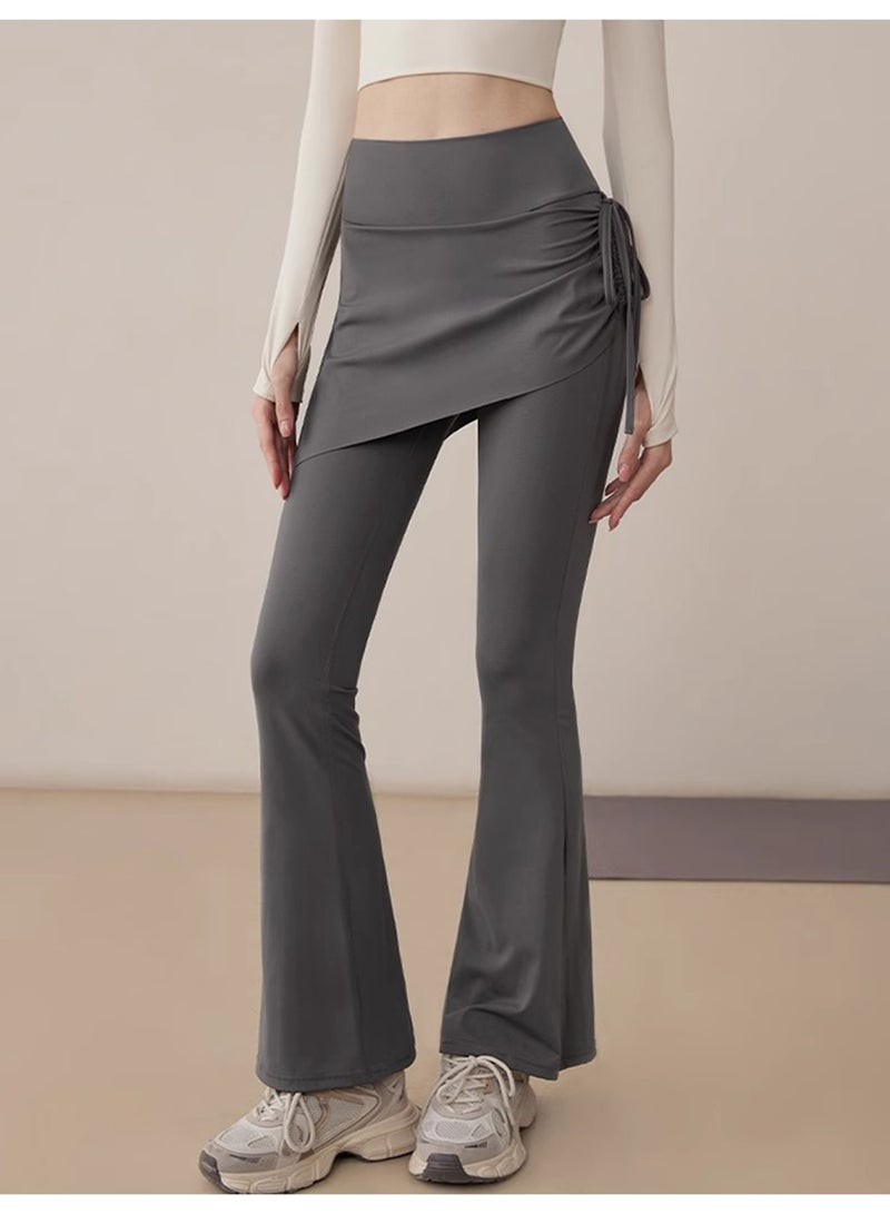 Meilun Gray Fake Two - Piece Flared Skirt Pants with Side Tie Detail - Image 3