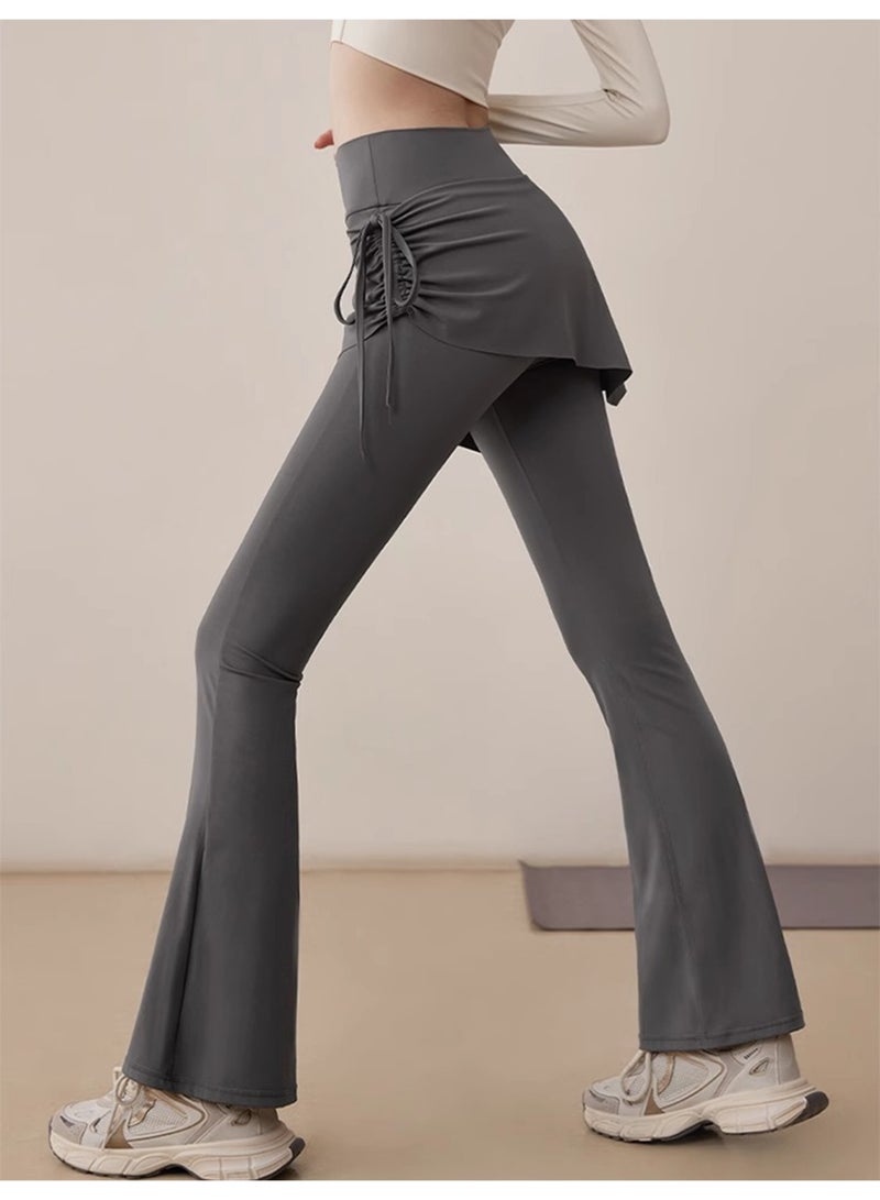 Meilun Gray Fake Two - Piece Flared Skirt Pants with Side Tie Detail - Image 2