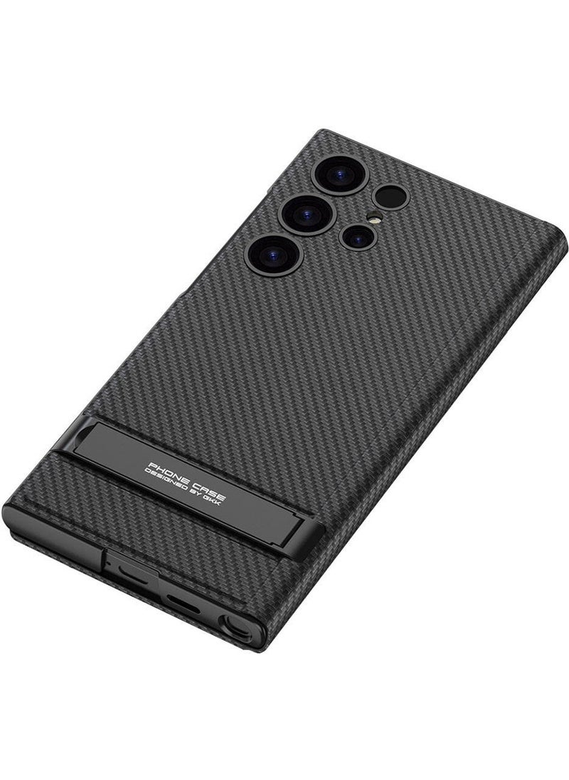 Rona Store Galaxy S24 Ultra Case Camera Protection Carbon Design Zore Droga Stand Card Holder Cover Case-Black  - Image 2