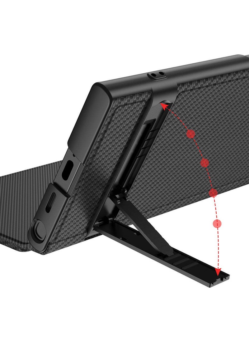 Rona Store Galaxy S24 Ultra Case Camera Protection Carbon Design Zore Droga Stand Card Holder Cover Case-Black  - Image 3