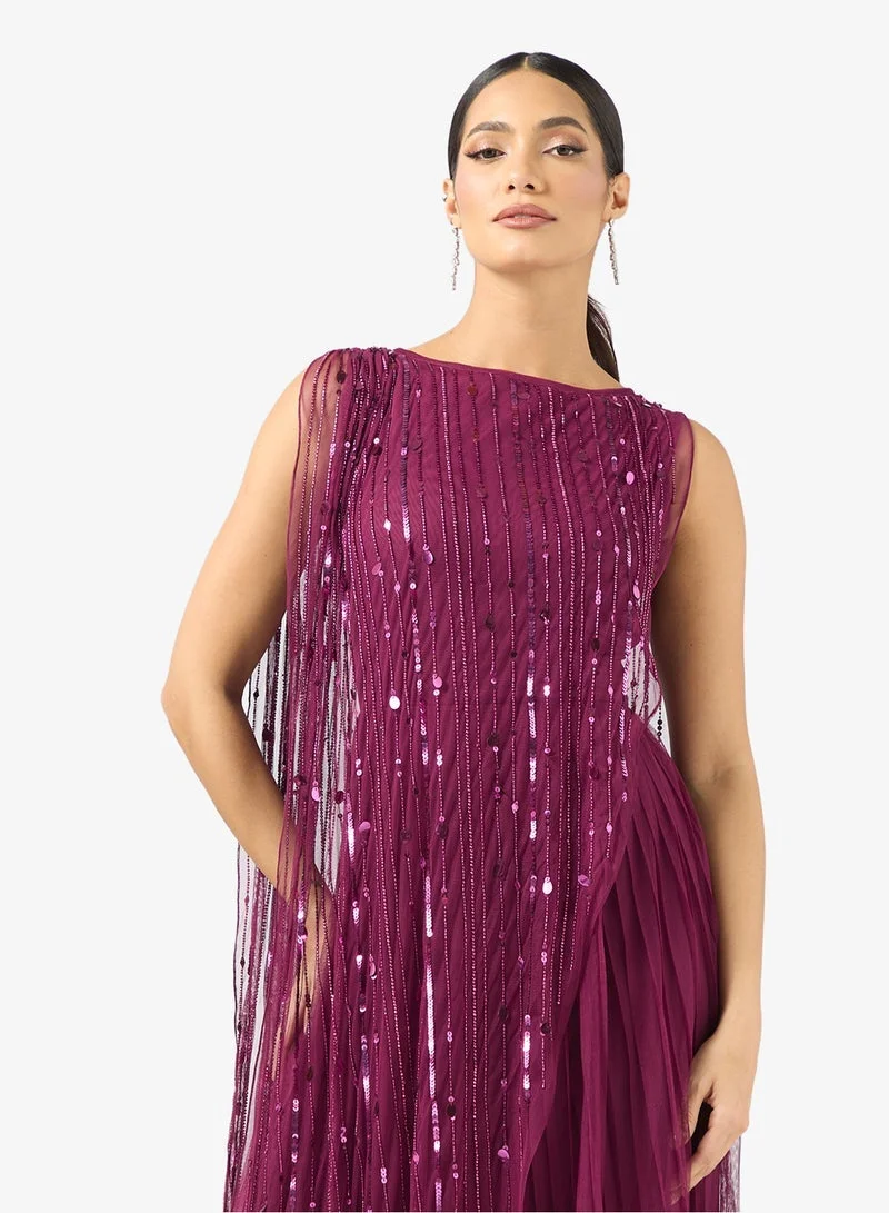 Amelia Rose Cape Sleeve Sequin Maxi Dress