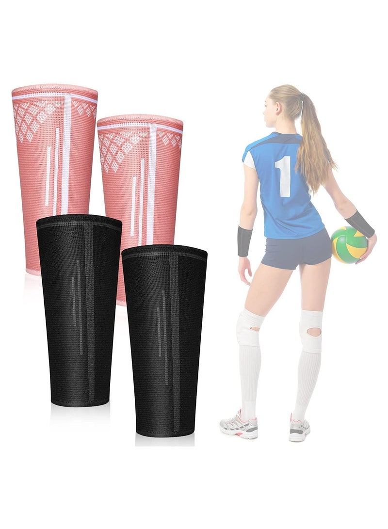 Y&D Volleyball Arm Sleeves 2 Pairs 8" Compression Forearm Black and Pink Guards for Women Youth Teens Adults Football Baseball Basketball Training Autumn Extended Brace Sports Wristband - Image 1