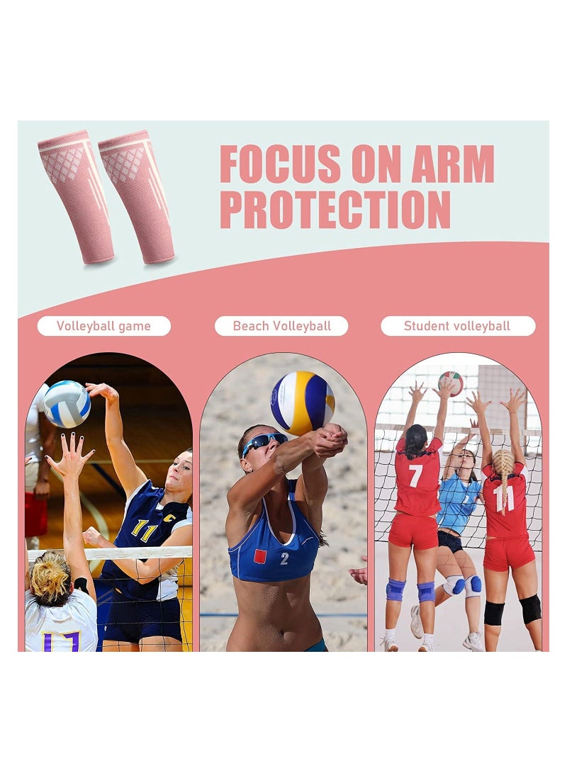Y&D Volleyball Arm Sleeves 2 Pairs 8" Compression Forearm Black and Pink Guards for Women Youth Teens Adults Football Baseball Basketball Training Autumn Extended Brace Sports Wristband - Image 2