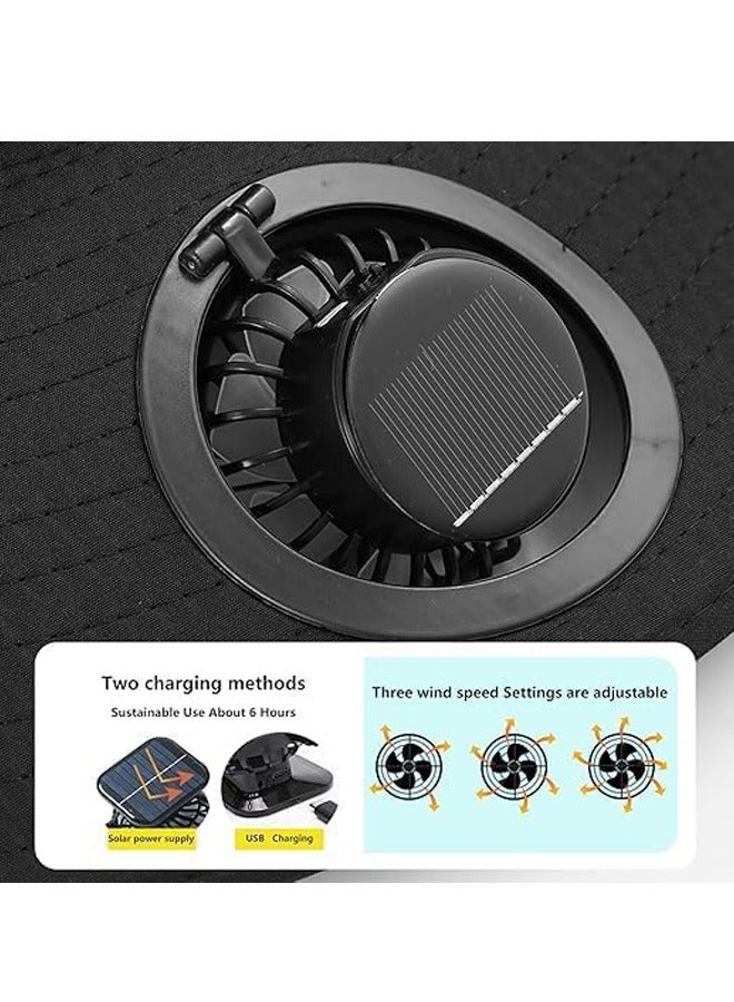 PADOM Padom Outdoor Wide Brim Sun Hat with 2 Solar Fan，Solar Fan Hat Sun Bucket Hat for Men Women， Outdoor Hiking Cap UPF 50+， Bucket Fishing & Beach Hat with Fan Built in - Image 3