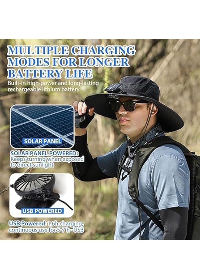 PADOM Padom Outdoor Wide Brim Sun Hat with 2 Solar Fan，Solar Fan Hat Sun Bucket Hat for Men Women， Outdoor Hiking Cap UPF 50+， Bucket Fishing & Beach Hat with Fan Built in - Image 4