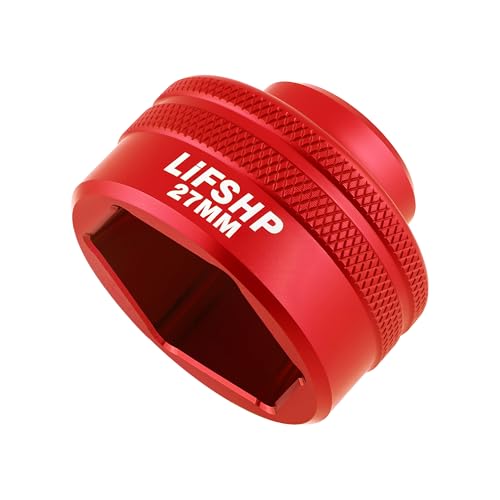 LIFSHP 27MM Oil Filter Socket38 Drive For BMW330i Mercedes Ford Nissan Dodge Hyundai Kia Mini Fiatand Other Vehicles OilFuel Filter Removal ToolRed - Image 1