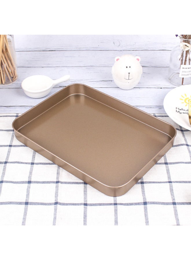 Specializes In 10-inch Gold Rectangular Baking Tray Carbon Steel Non-stick Cake Mold Rice Rolls Baking Tray-Specifications: Straight Edge Shallow Rectangular Plate 04 Thick-Gold - Image 4
