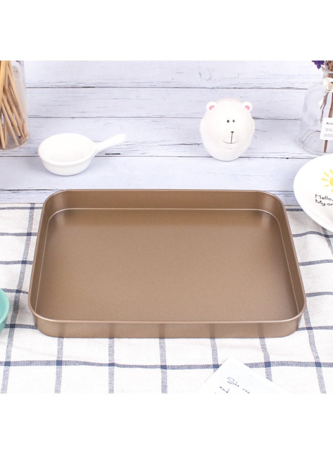 Specializes In 10-inch Gold Rectangular Baking Tray Carbon Steel Non-stick Cake Mold Rice Rolls Baking Tray-Specifications: Straight Edge Shallow Rectangular Plate 04 Thick-Gold - Image 5