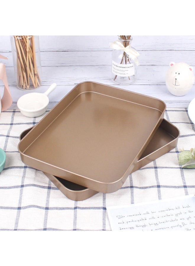 Specializes In 10-inch Gold Rectangular Baking Tray Carbon Steel Non-stick Cake Mold Rice Rolls Baking Tray-Specifications: Straight Edge Shallow Rectangular Plate 04 Thick-Gold - Image 2