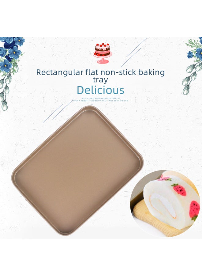 Specializes In 10-inch Gold Rectangular Baking Tray Carbon Steel Non-stick Cake Mold Rice Rolls Baking Tray-Specifications: Straight Edge Shallow Rectangular Plate 04 Thick-Gold - Image 3
