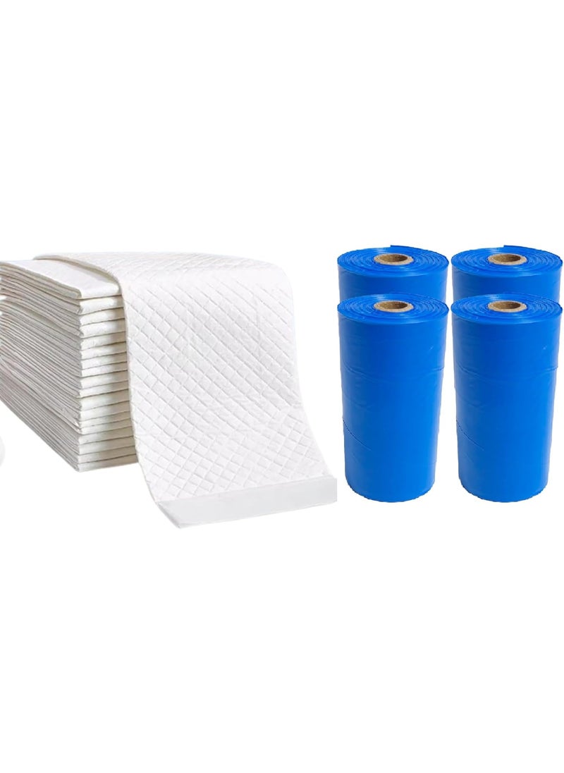 Cute 'n' Cuddle Cute 'n' Cuddle 60 Pcs Disposable Changing Mat White 60cmX45cm With 60 Disposable Scented bags Blue  - Image 1