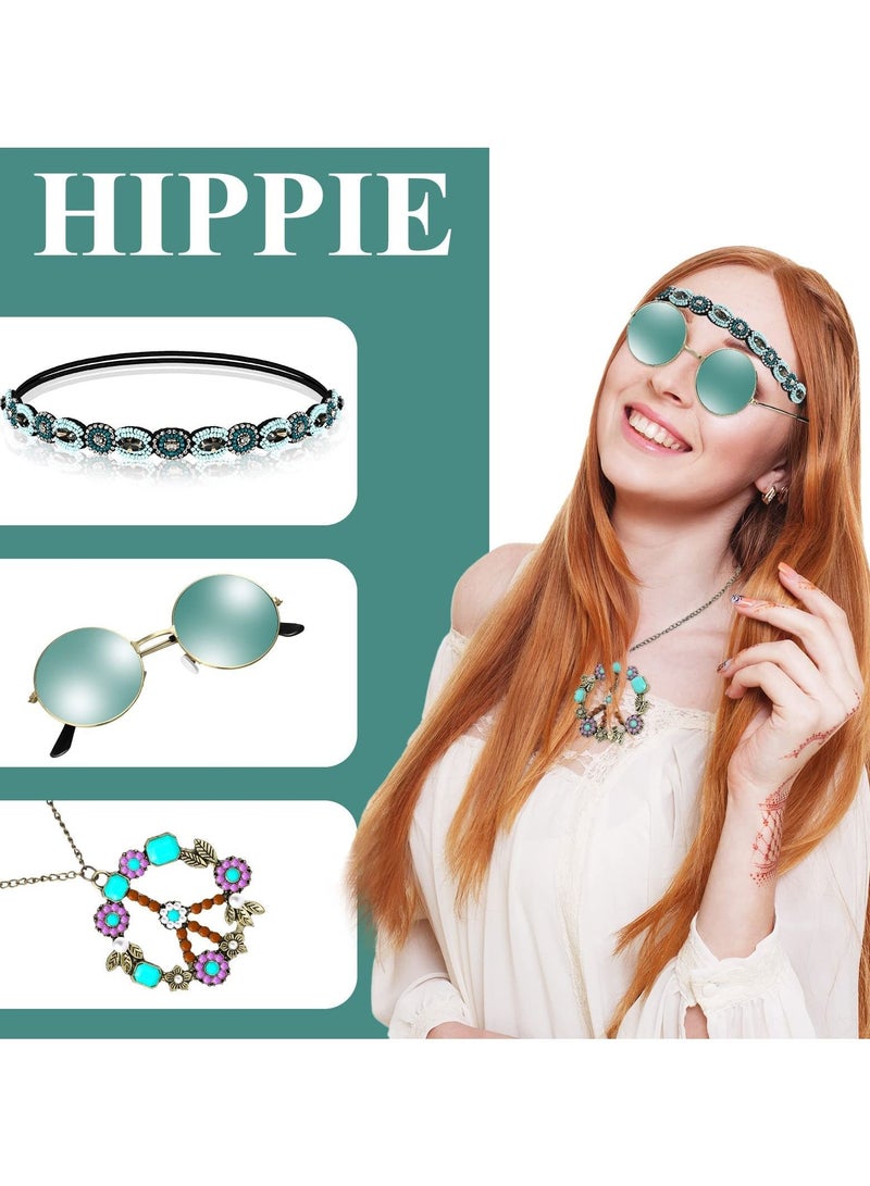 SYOSI Hippie Costume Set Include Peace Sign Necklace Headband Hair Wreath Sunglasses 60s 70s Dressing for Women  - Image 4