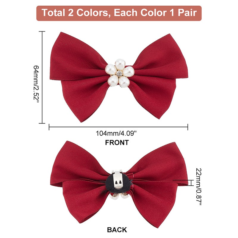 1set 2 Pairs 2 colors Cloth Bowknot Bridal Shoe Decoration with Plastic Imitation Pearl Zinc Alloy Shoe Buckle Clips Mixed color 64x104x22mm 1 pair/color - Image 2
