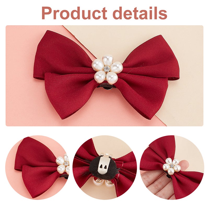 1set 2 Pairs 2 colors Cloth Bowknot Bridal Shoe Decoration with Plastic Imitation Pearl Zinc Alloy Shoe Buckle Clips Mixed color 64x104x22mm 1 pair/color - Image 4