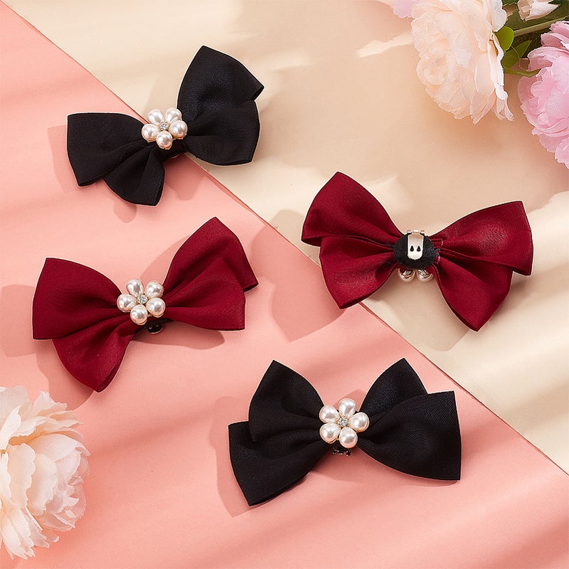 1set 2 Pairs 2 colors Cloth Bowknot Bridal Shoe Decoration with Plastic Imitation Pearl Zinc Alloy Shoe Buckle Clips Mixed color 64x104x22mm 1 pair/color - Image 5