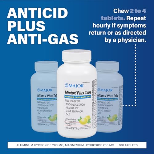 MAJOR Mintox Plus Tabs - Antacid Plus Anti-Gas Tablets - Helps Quickly Relieve Acid Indigestion, Heartburn, Sour Stomach, and Gas - Lemon Mint Flavored - 100 Count (1 Pack) - Image 2