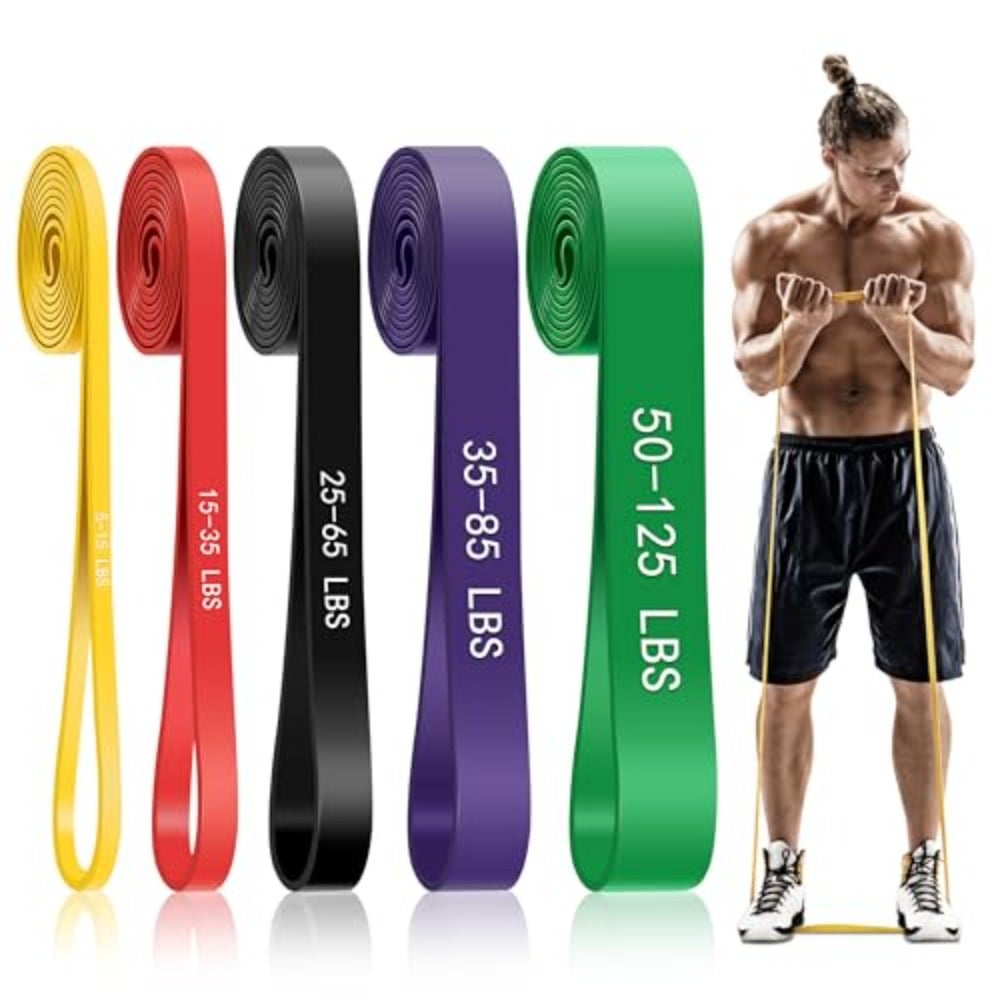 5-Level Resistance Bands for Working Out Pull Up Assistance Bands Home Gym Fitness Training Latex-Free, Eco-Friendly TPE Material 5 PCS Set Light to X-Heavy 12.5 cm x 100 cm Each