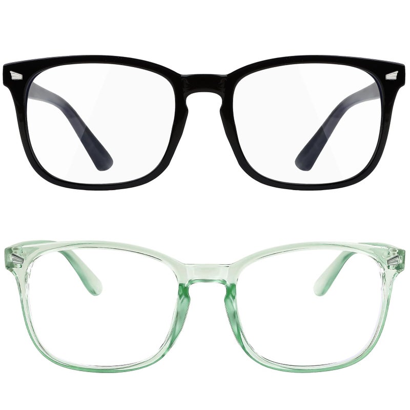 Nelisylux Light Glasses for Woman Men - 2 Pack Bluelight Glasses Womens Mens, Fashion Blue Light Blocking Glasses Screen Fatigue & UV Protection for Gaming Computer (Black & Green) - Image 1