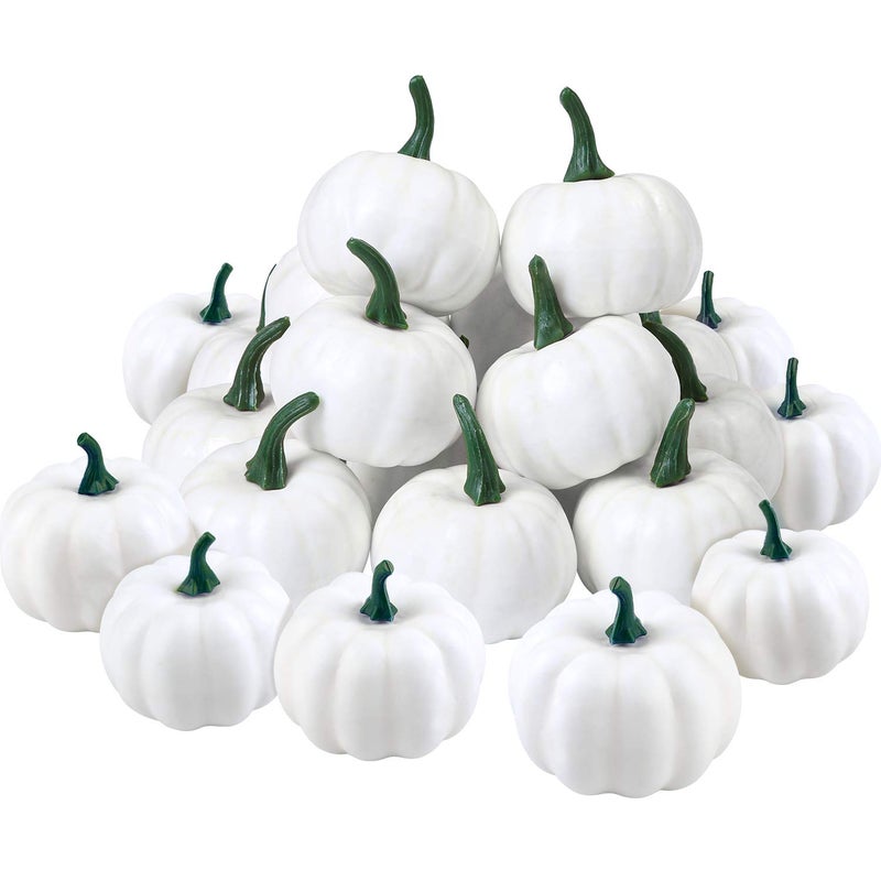 Elcoho 16 Pack Small Artificial Lifelike Pumpkin Fall Harvest Mini Pumpkins for Home Garden Fall Harvest Decor Thanksgiving or Halloween Decoration