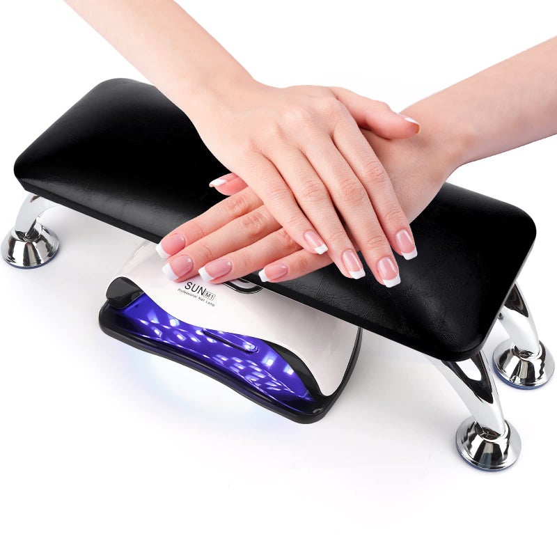 Deciniee Nail Arm Rest for Acrylic Nails, Microfiber Leather Nail Hand Rest Cushion for Nails, Soft Hand Pillow Footstool with 4 Stainless Steel Stands Thick Sponge Nail Pillow for Nail Tech Use (Black) - Image 1